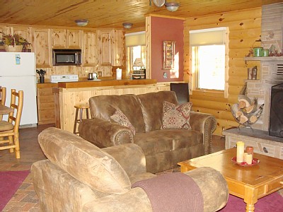 Payson cabin rental - Livingroom and kitchen view